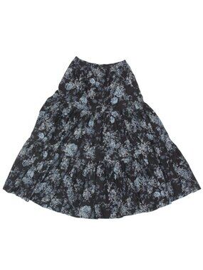 ESKANDAR vintage 90s Black Blue Floral Tiered Cotton Maxi Skirt size 2/ L /536